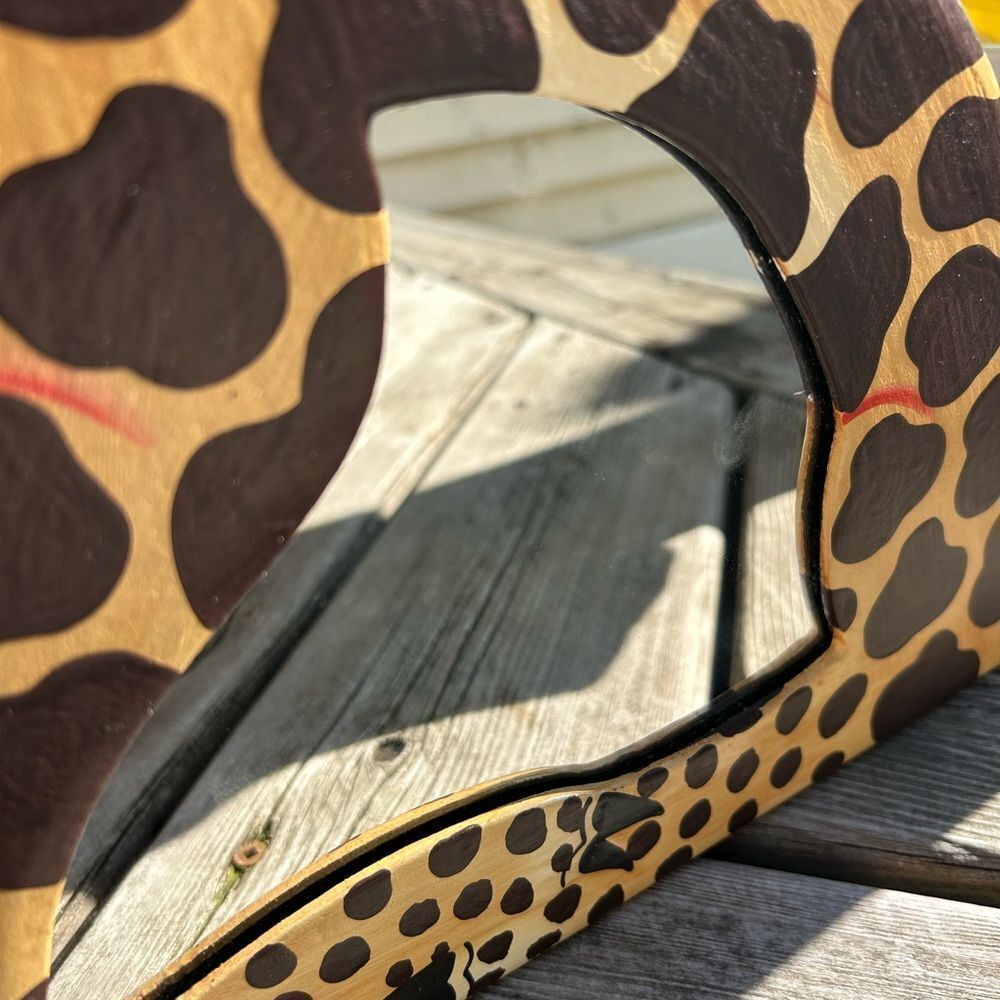 Vintage 90s Giraffe Shaped Wooden Decor Mirror Wall Hanging - Picture 14 of 16
